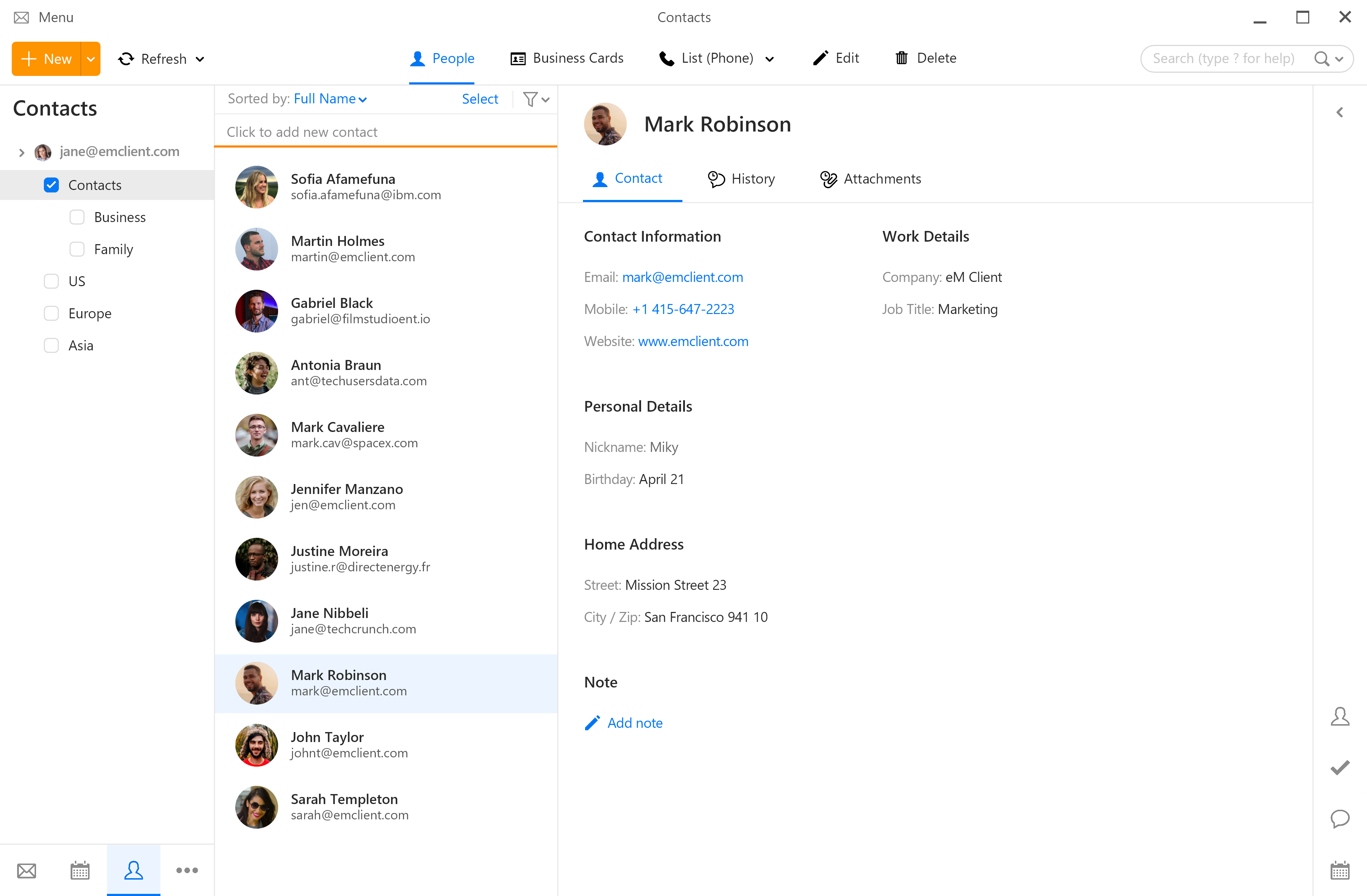 screenshot of eM Client